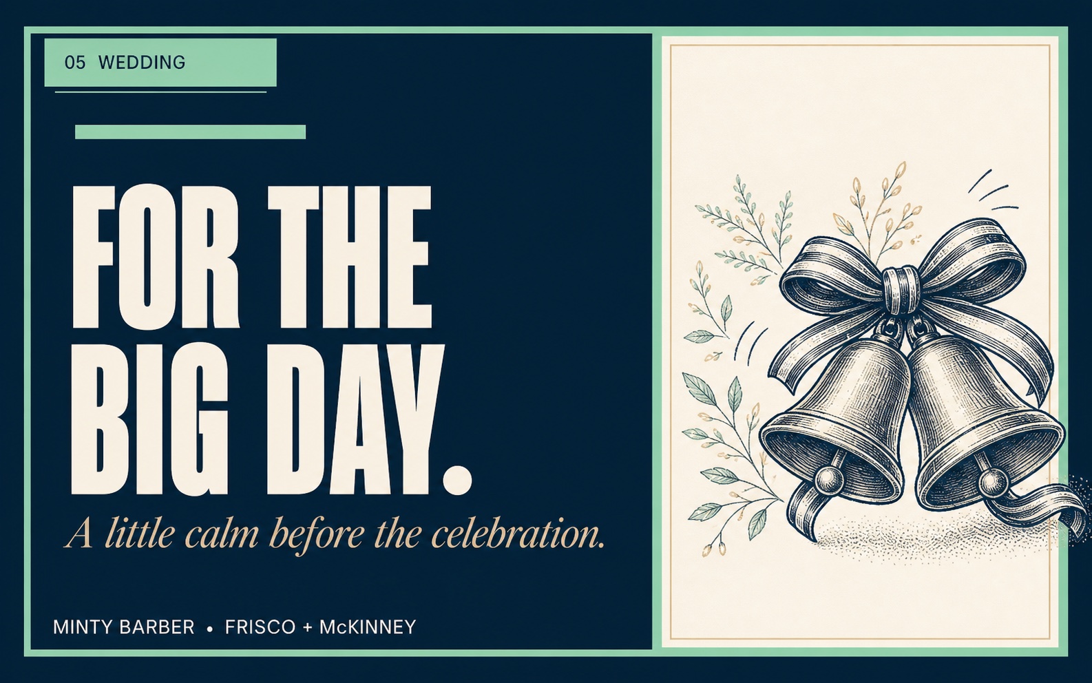 Minty Barber wedding gift card with bells and the message For the big day