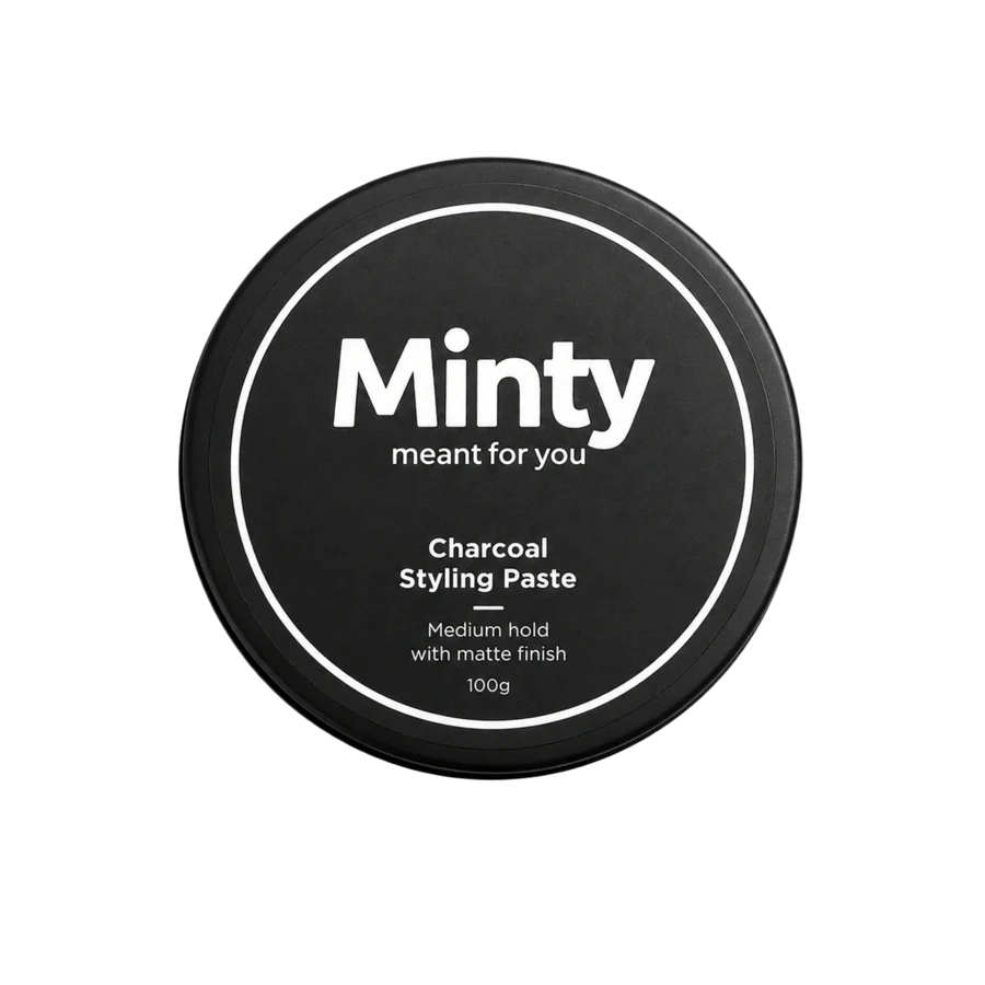 Black jar of Minty Charcoal Styling Paste