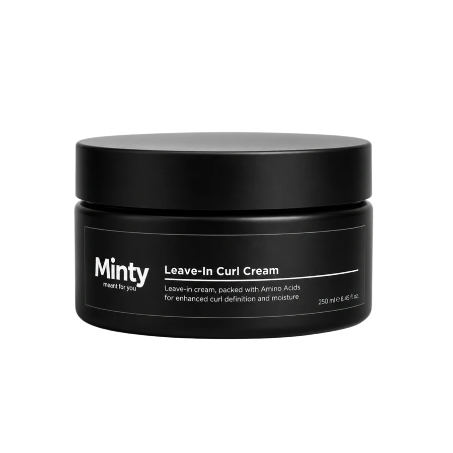 Black jar of Minty Leave-In Curl Cream
