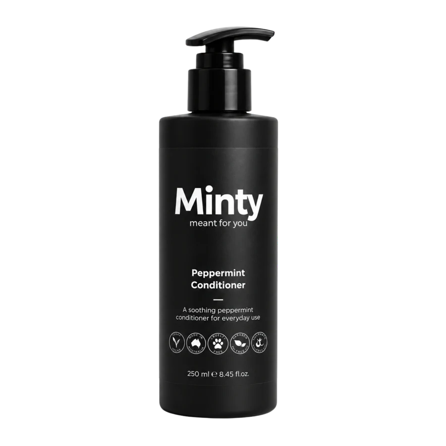 Black bottle of Minty Peppermint Conditioner