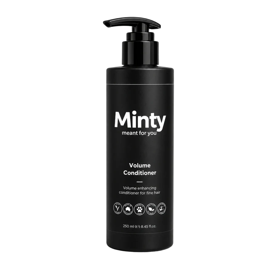 Black bottle of Minty Volume Conditioner